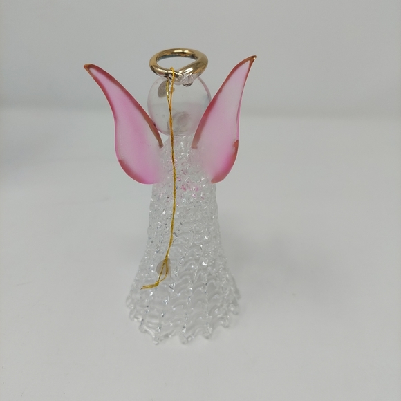 Vintage Angel Spun Glass Christmas Ornament Pink Wings Delicate Glass Skirt - Picture 4 of 9